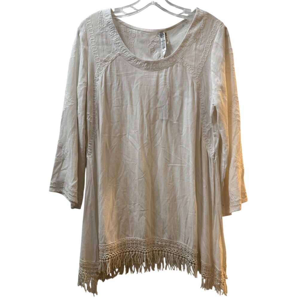 Monoreno by Anthropologie Embroidered Chiffon Gauze Blouse Size Small Cream NWT